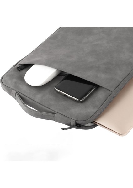 13-14 Inç Laptop Çantası Suya Dayanıklı Pu Deri Notebook Çantası-Koyu Gri (Yurt Dışından)