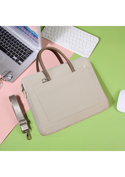 13-13.3 Inç Laptop Çantası Su Geçirmez Omuz Askılı Dizüstü Bilgisayar Çantası-Bej (Yurt Dışından)
