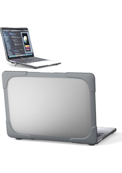 MacBook Pro 13 INÇ(2020)A2251/A2289/A2338(M1/M2)-GRI Için Stand Tasarımlı Iki Parçalı Plastik+Tpu Koruyucu Kılıf Kabuk (Yurt Dışından)
