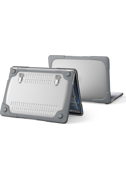 MacBook Pro 13 INÇ(2020)A2251/A2289/A2338(M1/M2)-GRI Için Stand Tasarımlı Iki Parçalı Plastik+Tpu Koruyucu Kılıf Kabuk (Yurt Dışından)