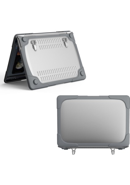 MacBook Pro 13 INÇ(2020)A2251/A2289/A2338(M1/M2)-GRI Için Stand Tasarımlı Iki Parçalı Plastik+Tpu Koruyucu Kılıf Kabuk (Yurt Dışından)