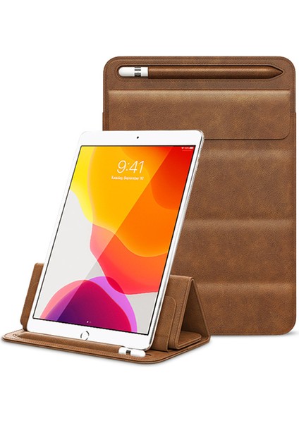 A08 iPad 9.7/10.2/10.5/11-Inç Taşınabilir Pu Deri Kol Tablet Standı Drop-Proof Çanta Kalem Yuvası-Açık Kahverengi (Yurt Dışından)