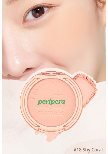 Pastel Tonlarda Sebum Dengeleyici Toz Allık PERIPERA Pure Blushed Sunshine Cheek (18 Shy Coral)