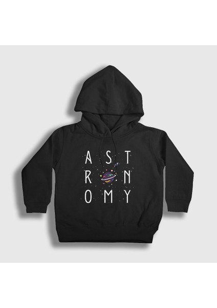 Unisex Çocuk Siyah Uzay Bilim Astronomi Astronomy Kapüşonlu Sweatshirt