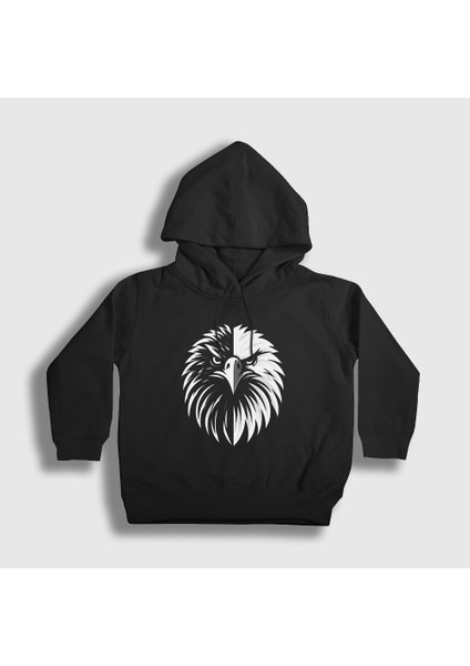 Unisex Çocuk Siyah Kartal Kafası Kartallı Siyah Beyaz Hediye Kapüşonlu Sweatshirt