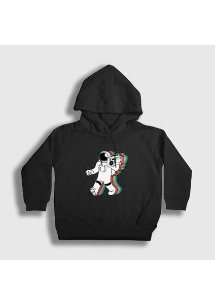 Unisex Çocuk Siyah Boombox Uzay Müzik Astronot Kapüşonlu Sweatshirt