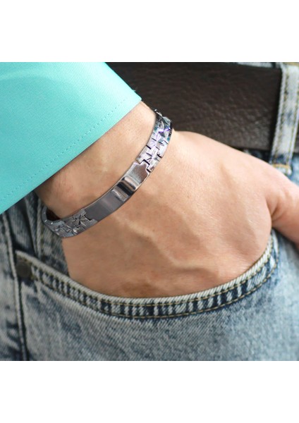 Silver Renk Alev Detaylı Kişiye Özel Isim/harf Yazılı Erkek Çelik Bileklik modelleri