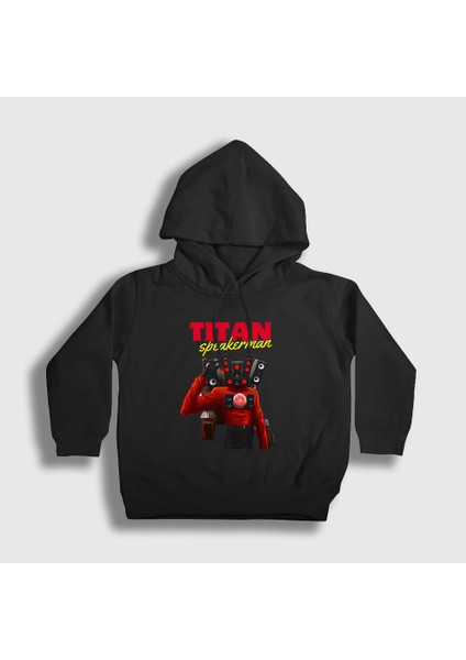 Unisex Çocuk Siyah Titan Speakerman Skibidi Toilet Kapüşonlu Sweatshirt