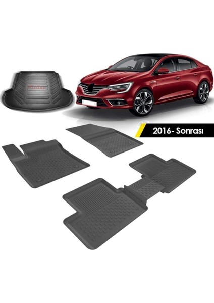 Renault Megane 4 Sedan 2016 Sonrası Sahler 4.5d Paspas Rizline 3D Bagaj Havuzu Set