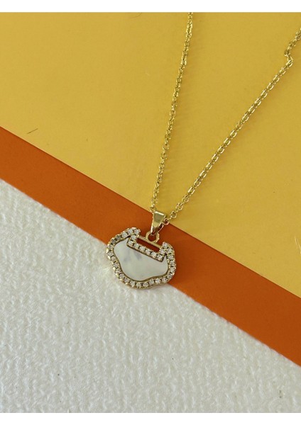 Gold Renk Hayalet Zincir Krem Sedefli Zirkon Taşlı Kolye fırsatları