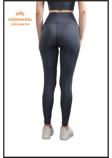Kadın Antrasit Yüksek Bel Toparlayıcı Çift Cepli Spor Tayt Bilek Boy Slim Fit Görünüm 1057 fiyatları