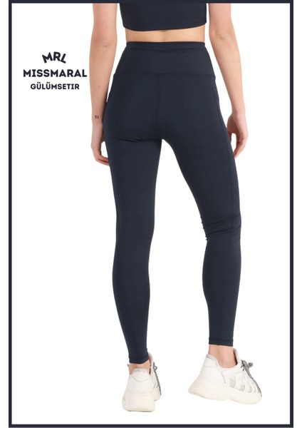 Kadın Lacivert Yüksek Bel Toparlayıcı Çift Cepli Spor Tayt Bilek Boy Slim Fit Görünüm 1057 fiyatları