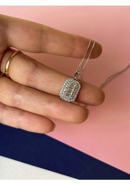 Silver Renk Çelik Zirkon Taş Işlemeli Trio Baget Kolye