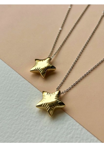 2 Renkli Yıldız Charm Çelik Kolye