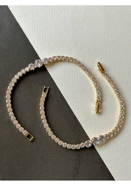Gold Renk Yuvarlak Kesim Sıralı Zirkon Taşlı Bileklik fırsatları