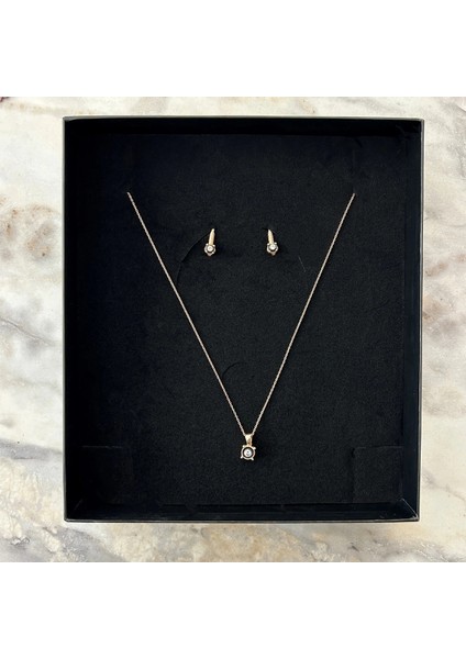 6,20 gr Rose Renk Minimal Tektaş Tasarım 925 Gümüş Elmas Montür Kolye Küpe Set fırsatları