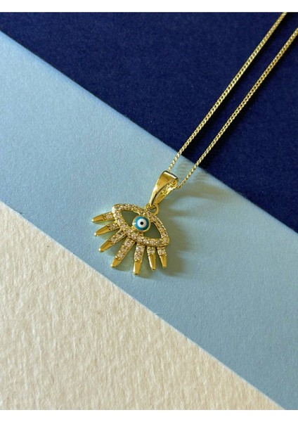 Gold Renk Çelik Zirkon Taş Işlemeli Nazar Boncuklu Göz Figürlü Kolye modelleri