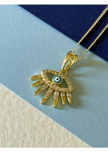 Gold Renk Çelik Zirkon Taş Işlemeli Nazar Boncuklu Göz Figürlü Kolye fırsatları