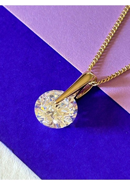Rose Renk Çelik Büyük Yuvarlak Zirkon Taş Detaylı Kolye modelleri