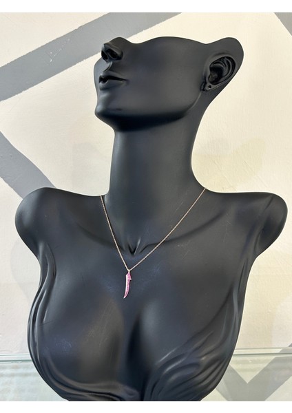 Rose Renk Elif Beyaz-Kırmızı Zirkon Taşlı 925 Gümüş Kolye