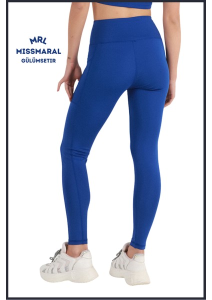 Kadın Saks Mavi Yüksek Bel Toparlayıcı Çift Cepli Spor Tayt Bilek Boy Slim Fit Görünüm 1057 fiyatları