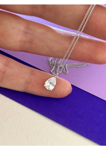 Silver Renk Çelik Damla Zirkon Taş Detaylı Tek Taş Uçlu Kolye fiyatları