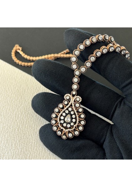 36,45 gr Rose Renk Yaprak Formlu Damla Tasarım 925 Gümüş Elmas Montür Kolye fiyatları