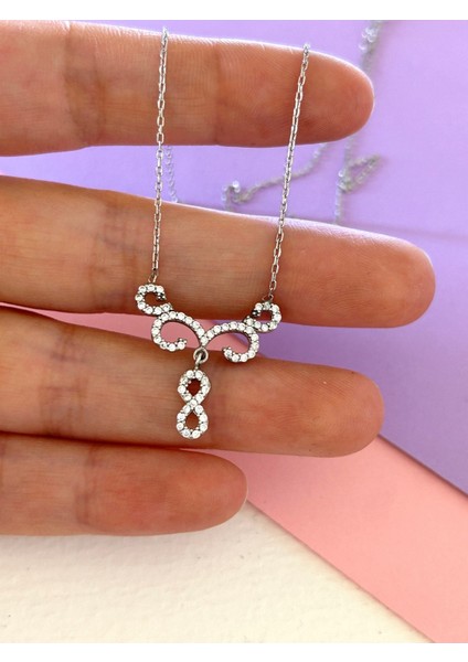 Silver Renk Tasarım Sonsuzluk Zirkon Taşlı 925 Gümüş Kolye fiyatları