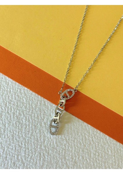 Silver Renk Hayalet Zincir Zirkon Taşlı Oval Bağlantılı Zincir Uçlu Çelik Kolye fırsatları