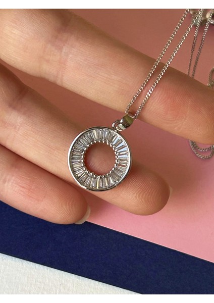 Silver Renk Çelik Baget Zirkon Taş Işlemeli Halka Uçlu Kolye fiyatları