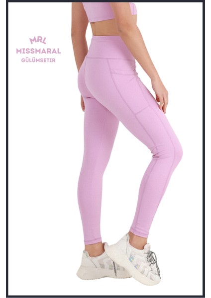 Kadın Lila Rengi Yüksek Bel Toparlayıcı Çift Cepli Spor Tayt Bilek Boy Slim Fit Görünüm 1057 fırsatları