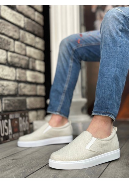 BA0339 Bağcıksız Keten Krem Beyaz Taban Günlük Erkek Ayakkabı fiyatları