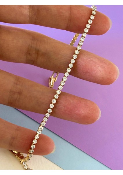 Rose Renk Çelik Mini Yuvarlak Zirkon Taşlı Sıralı Suyolu Bileklik fiyatları