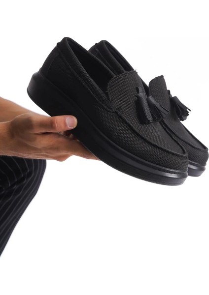 SLW154 Blaze Bağcıksız Püsküllü Keten Erkek Günlük Spor Klasik Ayakkabı St Siyah fiyatları