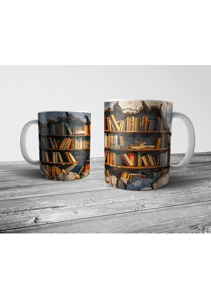 Kitap Kurdu Kitapsever Kütüphane Optik Illüzyonlu Kupa Bardak Model 3 fiyatları