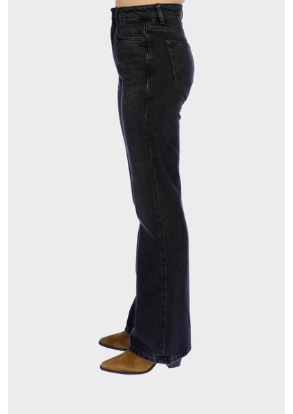 Antrasit Yüksek Bel Regular Bootcut Patı Fermuarlı Jean Pantolon C 6001-005 fırsatları