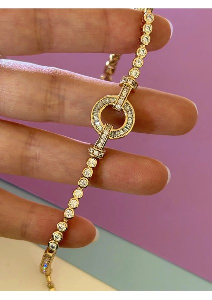 Rose Renk Çelik Baget Zirkon Taşlı Işlemeli Daire Figürlü Bileklik fiyatları