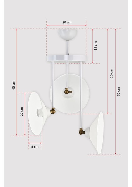 Üçlü Blanco Modern Avize Beyaz Şapkalı