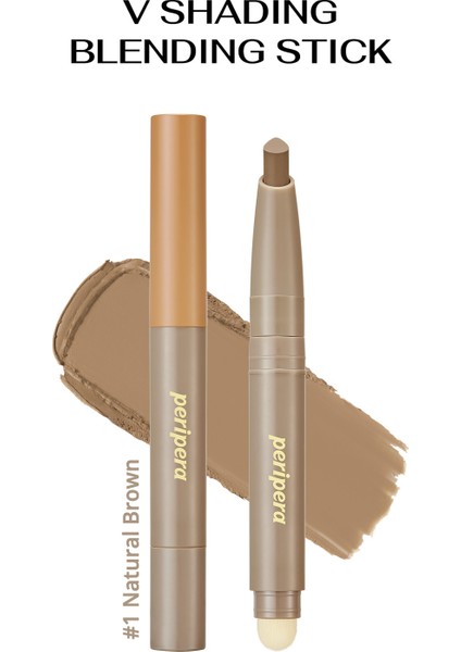 Pratik Uygulanan Çift Taraflı Kontür Stick PERIPERA V Shading Blending Stick (001 Natural Brown)