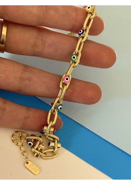 Gold Renk Çelik Renkli Nazar Boncuklu Altın Kaplama Bileklik fiyatları