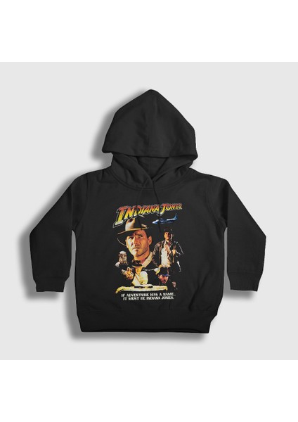 Unisex Çocuk Siyah Poster Film Indiana Jones Kapüşonlu Sweatshirt