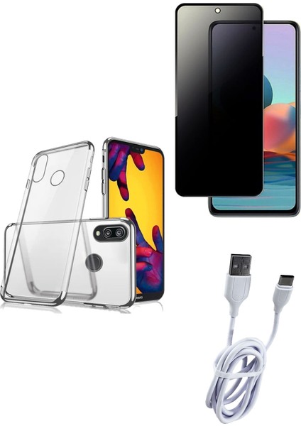Huawei P20 Lite Hayalet Ekran Koruyucu, Şeffaf Kılıf ve Şarj Kablosu Seti | 3'lü Koruma Paketi