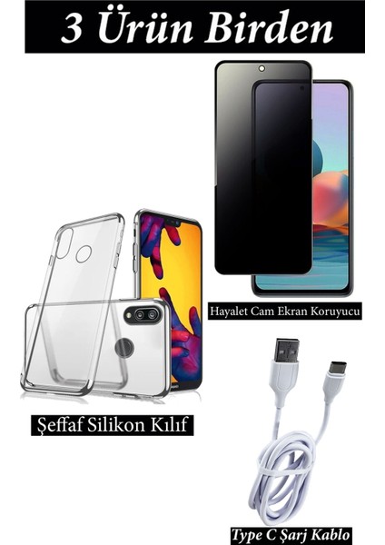 Huawei P20 Lite Hayalet Ekran Koruyucu, Şeffaf Kılıf ve Şarj Kablosu Seti | 3'lü Koruma Paketi