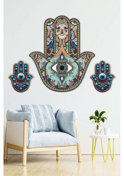 Ahşap Hamsa Fatma Ana Bereket Eli Duvar Süsü Tablo Seti fırsatları