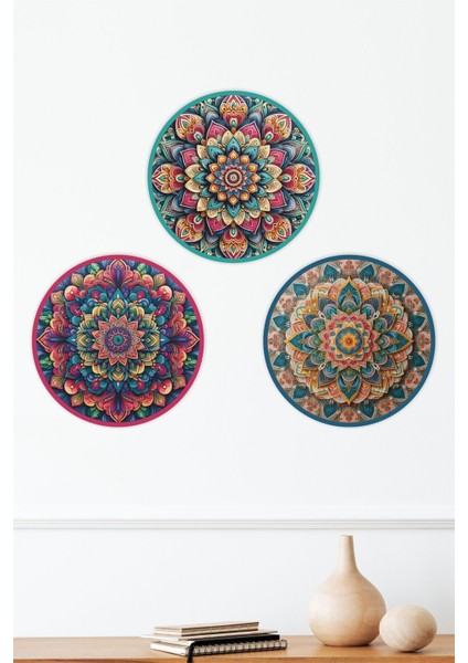 Renkli Mandala Duvar Dekoru Tablo Seti 30 cm