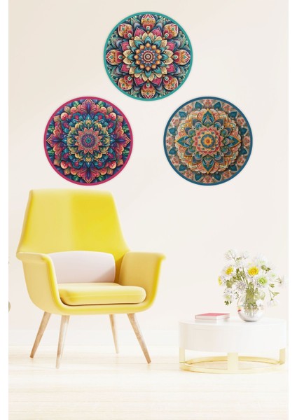 Renkli Mandala Duvar Dekoru Tablo Seti 30 cm modelleri