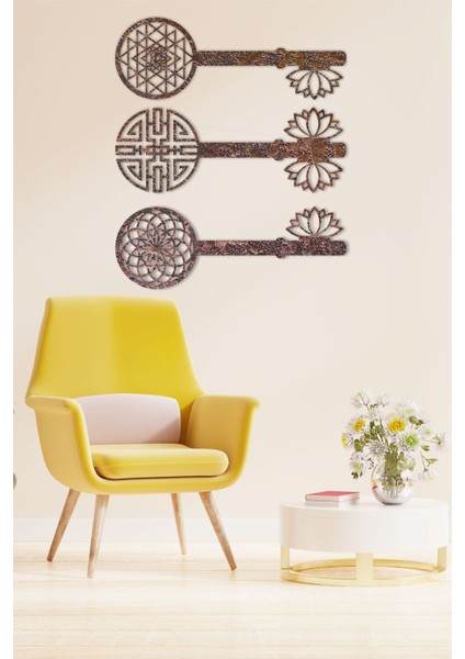 Renkli Yaşam Çiçeği, Sri Yantra ve Torus Anahtarlı 3 Lü Tablo Seti fiyatları