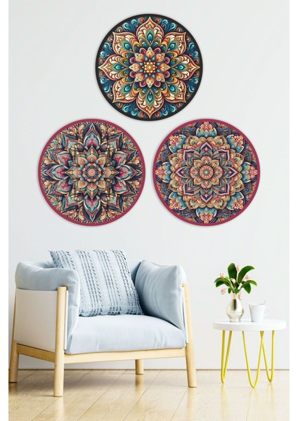 Renkli Mandala Duvar Dekoru Tablo Seti 30 cm