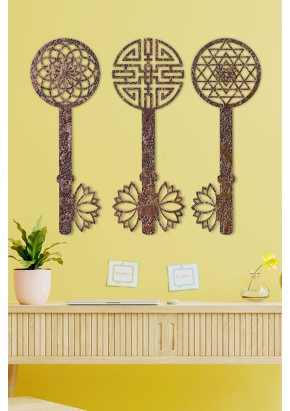 Renkli Yaşam Çiçeği, Sri Yantra ve Torus Anahtarlı 3 Lü Tablo Seti modelleri