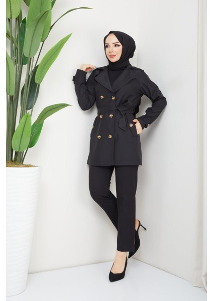 Kadın Degaje Kuşaklı Yarım Boy Astarlı Uzun Kollu Döğmeli Trençkot indirimleri